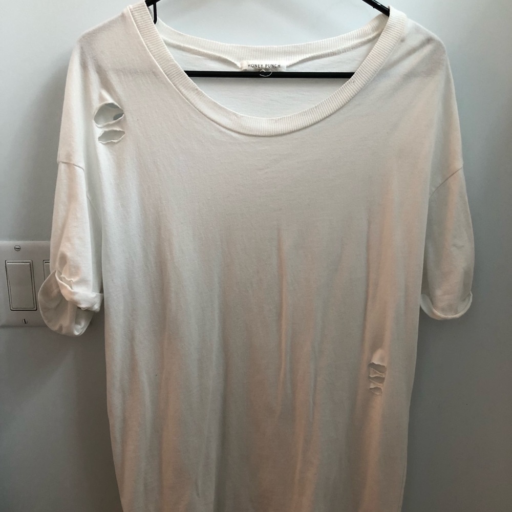 Distressed White T-shirt dress